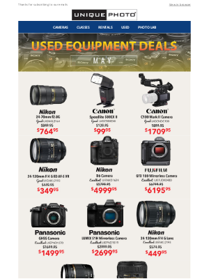 Unique Photo - May Used Equipment Deals