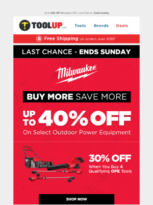 Toolup - Last Chance - Up To 40% Off Milwaukee Outdoor Power Equipment
