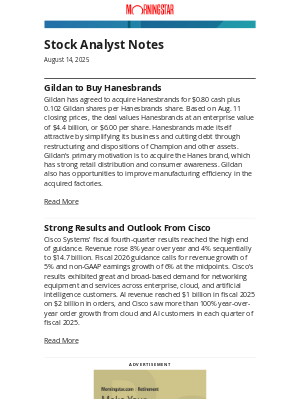 Morningstar - Hanesbrands, Gildan, Cisco