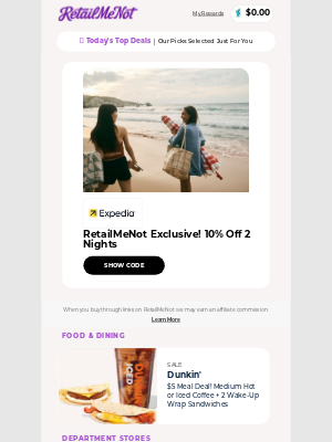 RetailMeNot - 🛍️ Belk Up to 65% Off End of Season Sale | Best Buy | 🌯 Dunkin $5 Meal Deal | Scheels & More!