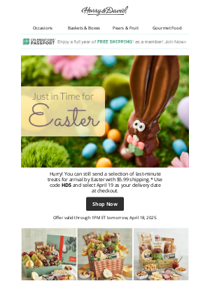 Harry & David - Have Easter gifts delivered with $5.99 shipping.