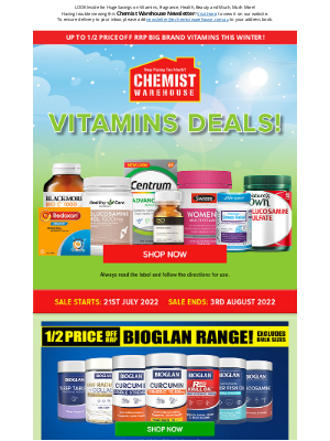 Chemist Warehouse Australia - Up To 1/2 Price Off Big Brand Vitamins This Winter!