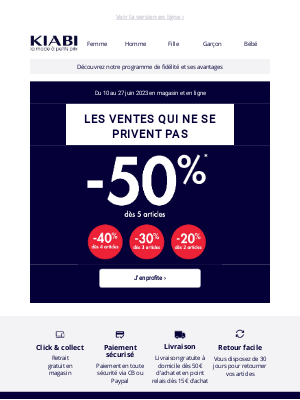 Kiabi France - 🎉 Jusqu'à -50%, profitez des ventes qui ne se privent pas