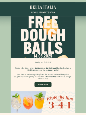 Bella Italia (United Kingdom) - Free Bottomless Doughballs TODAY only! ⏰