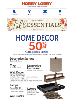 Hobby Lobby - 30%, 40%, 50% Off Savings Inside!