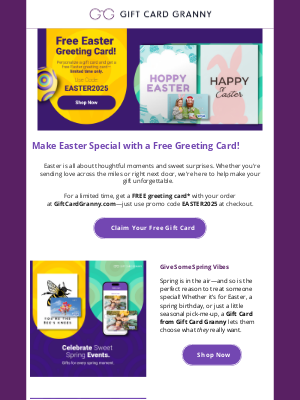 Gift Card Granny - 🌸Send Easter joy with a free greeting card from Gift Card Granny