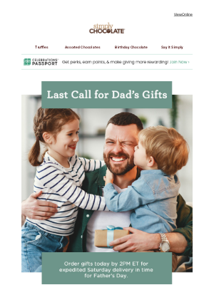 Simply Chocolate - 🕰️ Order Father’s Day gifts by 2PM ET today.