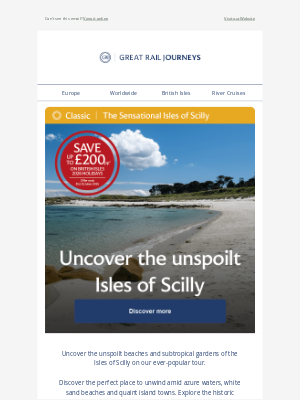 Great Rail Journeys - Uncover the unspoilt Isles of Scilly