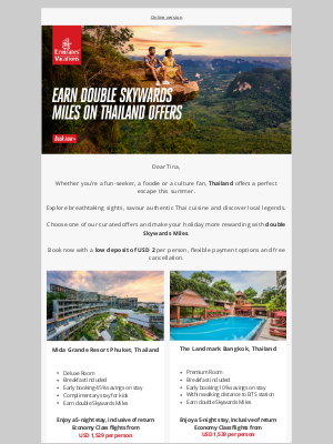 Emirates Holidays - Explore Thailand with our limited-time double Skywards Miles offer