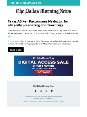 The Dallas Morning News - Texas AG Ken Paxton sues NY doctor over abortion law