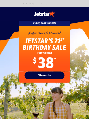 Jetstar Airways - Jetstar's 21st Birthday Sale on now! Fares from $38^