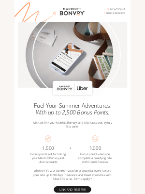 Marriott International - Get up to 2,500 Bonus Points With Uber, Michael