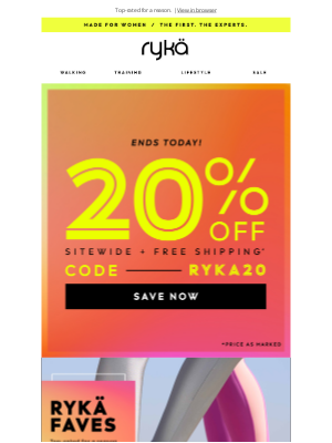 RYKA - 20% off ends today + Our BEST-SELLING sneakers ⭐
