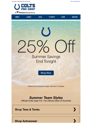 Indianapolis Colts - 25% Off To Welcome The Official First Day Of Summer
