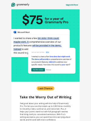 Grammarly - ⏰ Last chance: Pro for $75 ends tonight