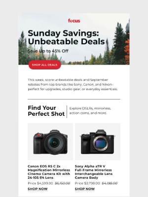 Focus Camera - Sunday Savings: Up to 45% Off 🎯