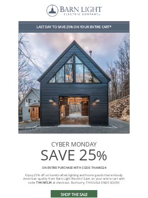 Barn Light Electric - LAST DAY TO SAVE! Don't miss out on 25% off!