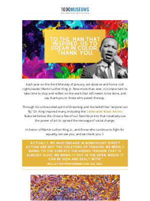 Email for MLK day by 1000 Museums