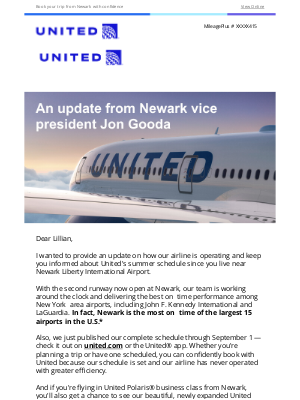 United Airlines - Newark has the best on-time performance in the U.S.