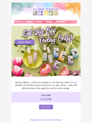 Aura Cacia - 25% off One Day Only 🌸 Spring Reset Starts Now