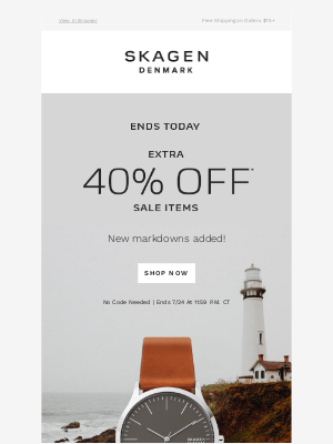 Skagen - hours left: extra 40% off sale items