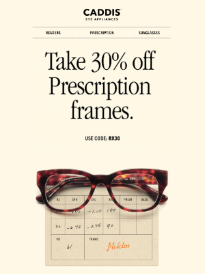 Caddis - 30% off Prescription glasses