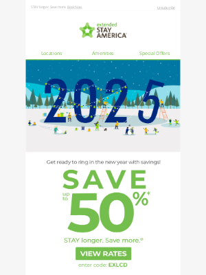 Extended Stay America - Getting ready for the new year with savings of up to 50%!