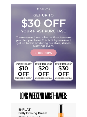 MAELYS - Long weekend savings start NOW