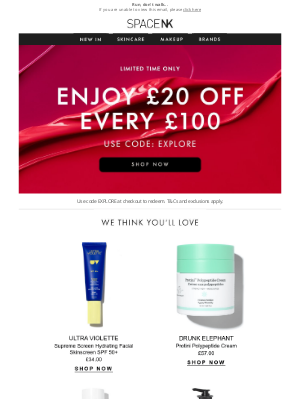 Space NK (UK) - ENDS MIDNIGHT: £20 off every £100 🚨