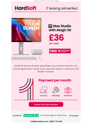 HardSoft (United Kingdom) - Mac Studio + 5K Alogic: Only £36/Week!