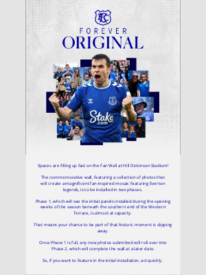 Everton - Limited spaces remaining in Phase 1 of the Fan Wall