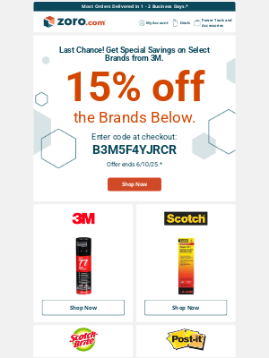 Zoro - 🚨Last Day! Get 15% off Select 3M Brands…