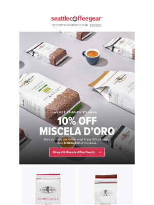 Seattle Coffee Gear - Savor these Miscela d’Oro savings before it’s too late!