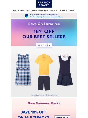 Frenchtoast School Uniforms - The Best for the Best- 15% Off Our Best Sellers