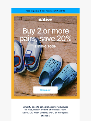 Native Shoes - Don’t miss your chance to save 20%