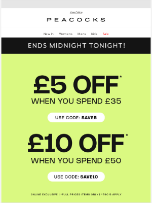 Peacocks (United Kingdom) - Your Last Chance to Spend & Save £10 🌟