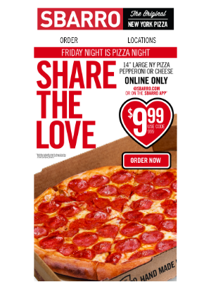 Sbarro - 🍕 14” Pizza for $9.99! Love at First Bite ❤️