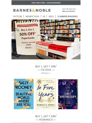 Barnes & Noble - Buy 1 Get 1 50% Off Paperbacks