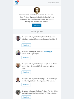 LinkedIn - New post in Ruby on Rails by Cathal...