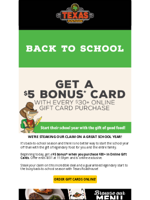 Texas Roadhouse - A Back-To-School Gift Card Offer Awaits!