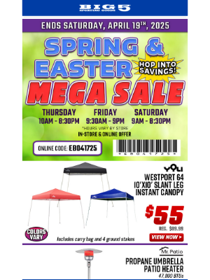 Big 5 Sporting Goods - 🐰 EASTER Mega Sale [Extra Low Prices] – Now thru Saturday!