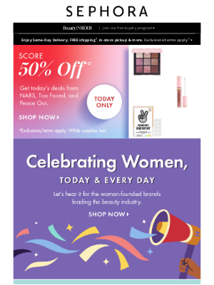 Sephora - Get 50% off select makeup—today only