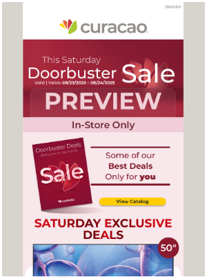 Curacao - 🚨 Great Doorbuster Deals Start This Saturday at Curacao!