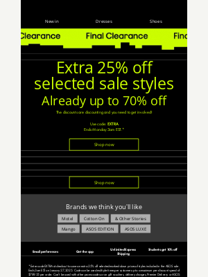 ASOS  - Extra 25% off selected Sale styles!