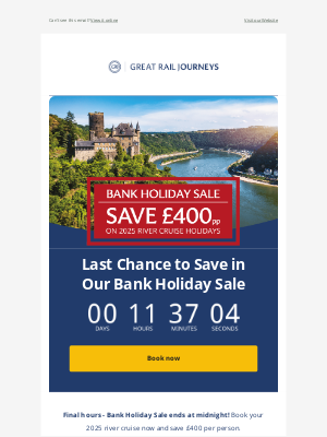 Great Rail Journeys - Bank Holiday Sale ends at midnight!