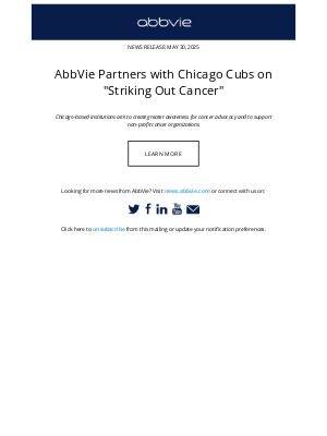 AbbVie - AbbVie Press Release: AbbVie Partners with Chicago Cubs on 