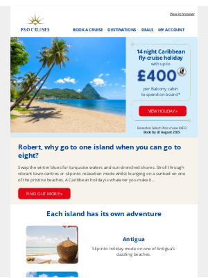 P&O Cruises - Start planning your trip to the Caribbean with up to £400 per Balcony cabin to spend on board* - ending soon!