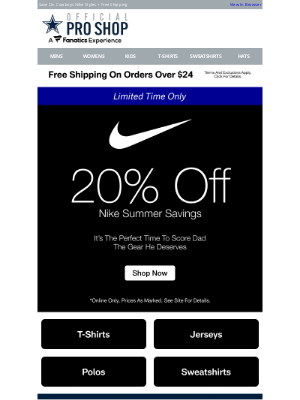 Dallas Cowboys - It's Here! 20% Off Nike Starts Now!