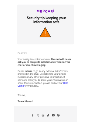 Mercari - Security tip keeping your information safe