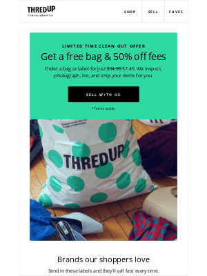 thredUP - Limited time offer: Get a free bag & 50% off fees 